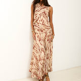 CAROLINA | Beige and Red Italian Fabric Dress