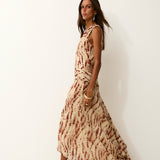 CAROLINA | Beige and Red Italian Fabric Dress