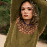 LOUVRE | Moss Green Knit Sweater with Colourblock Yoke