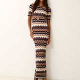 NONA | Vestido Largo de Punto con Estampado Zigzag Multicolor