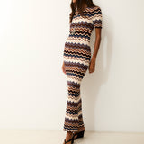NONA | Vestido Largo de Punto con Estampado Zigzag Multicolor