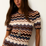 NONA | Vestido Largo de Punto con Estampado Zigzag Multicolor