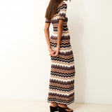 NONA | Vestido Largo de Punto con Estampado Zigzag Multicolor