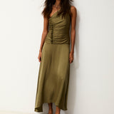 CELIA | One-Shoulder Khaki Midi Dress