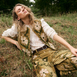 SUZANI | Mustard Floral Embroidered Cotton Trousers