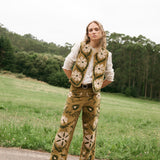 SUZANI | Mustard Floral Embroidered Cotton Trousers