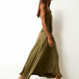 CELIA | One-Shoulder Khaki Midi Dress