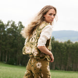 SUZANI | Mustard Embroidered Velvet Vest