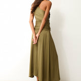 CELIA | One-Shoulder Khaki Midi Dress