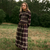 LEONOR | Aubergine Check Smocked Midi Dress