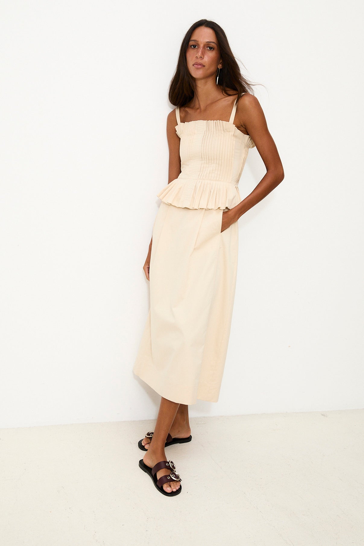 ODETTE | Pleated Cotton Midi Dress