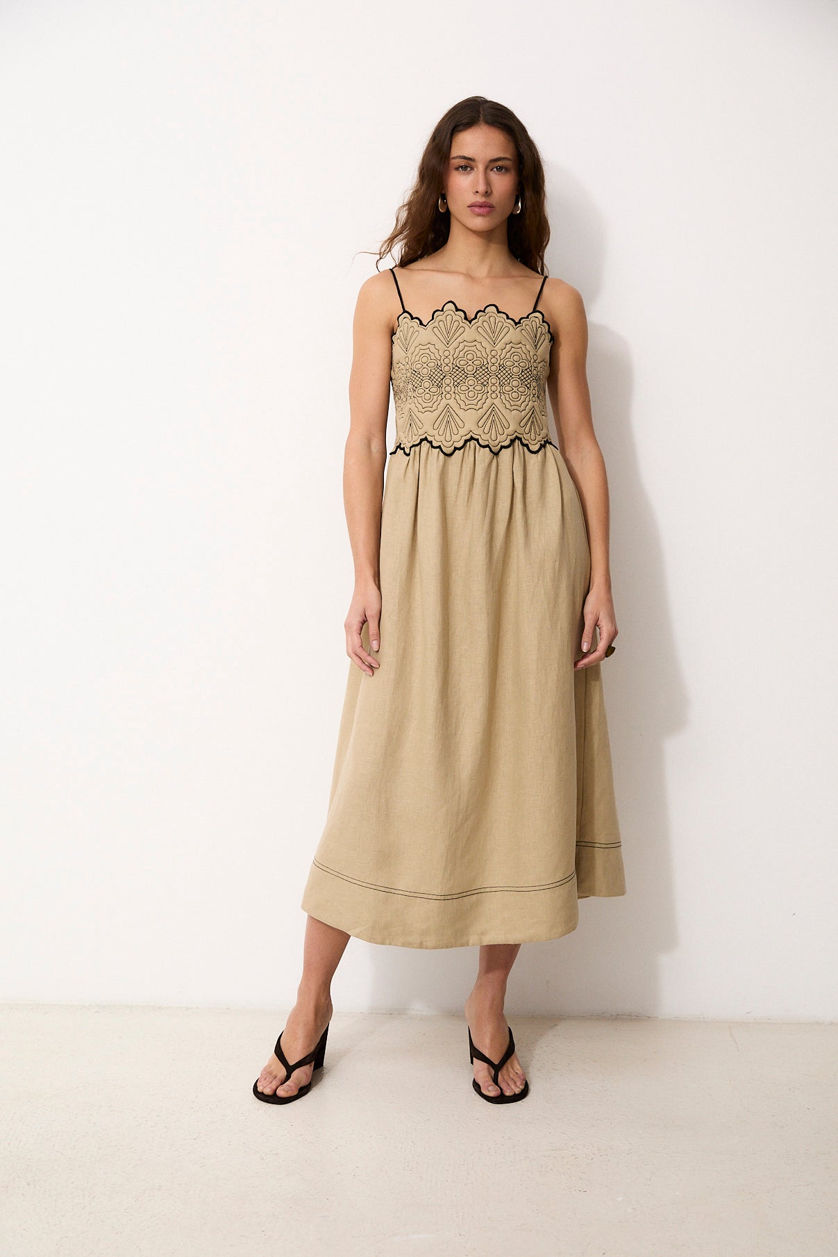 JUNA | 100% Linen Ecru Midi Dress
