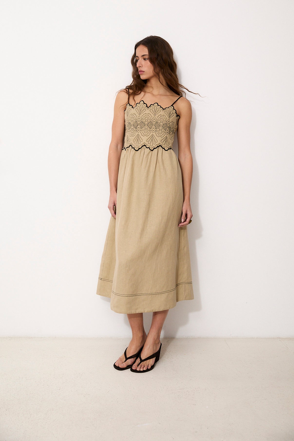 JUNA | 100% Linen Ecru Midi Dress
