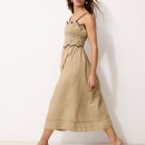 JUNA | 100% Linen Ecru Midi Dress