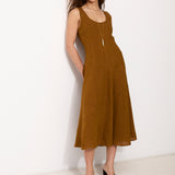 CAVERNI | Camel Dress in 100% Italian Linen