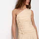 CELIA | One-Shoulder Ecru Cotton Midi Dress