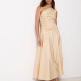 CELIA | One-Shoulder Ecru Cotton Midi Dress