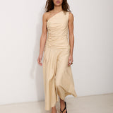 CELIA | One-Shoulder Ecru Cotton Midi Dress