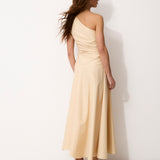 CELIA | One-Shoulder Ecru Cotton Midi Dress