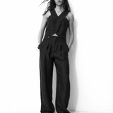 ROMINA | Pantalón de color negro de lino 100%
