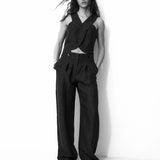 ROMINA | Top de color negro de lino 100%