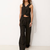 ROMINA | Top de color negro de lino 100%