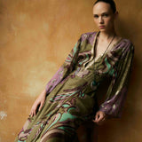 CORIANDER | Olive & Lilac Floral Print Midi Dress