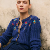MILEY | Blue Embroidered Wool Cardigan
