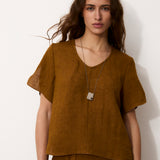 CAVERNI | 100% Linen camel Top