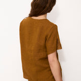 CAVERNI | 100% Linen camel Top