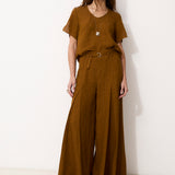 CAVERNI | 100% linen camel trousers