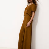 CAVERNI | 100% Linen camel Top