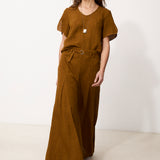 CAVERNI | 100% linen camel trousers