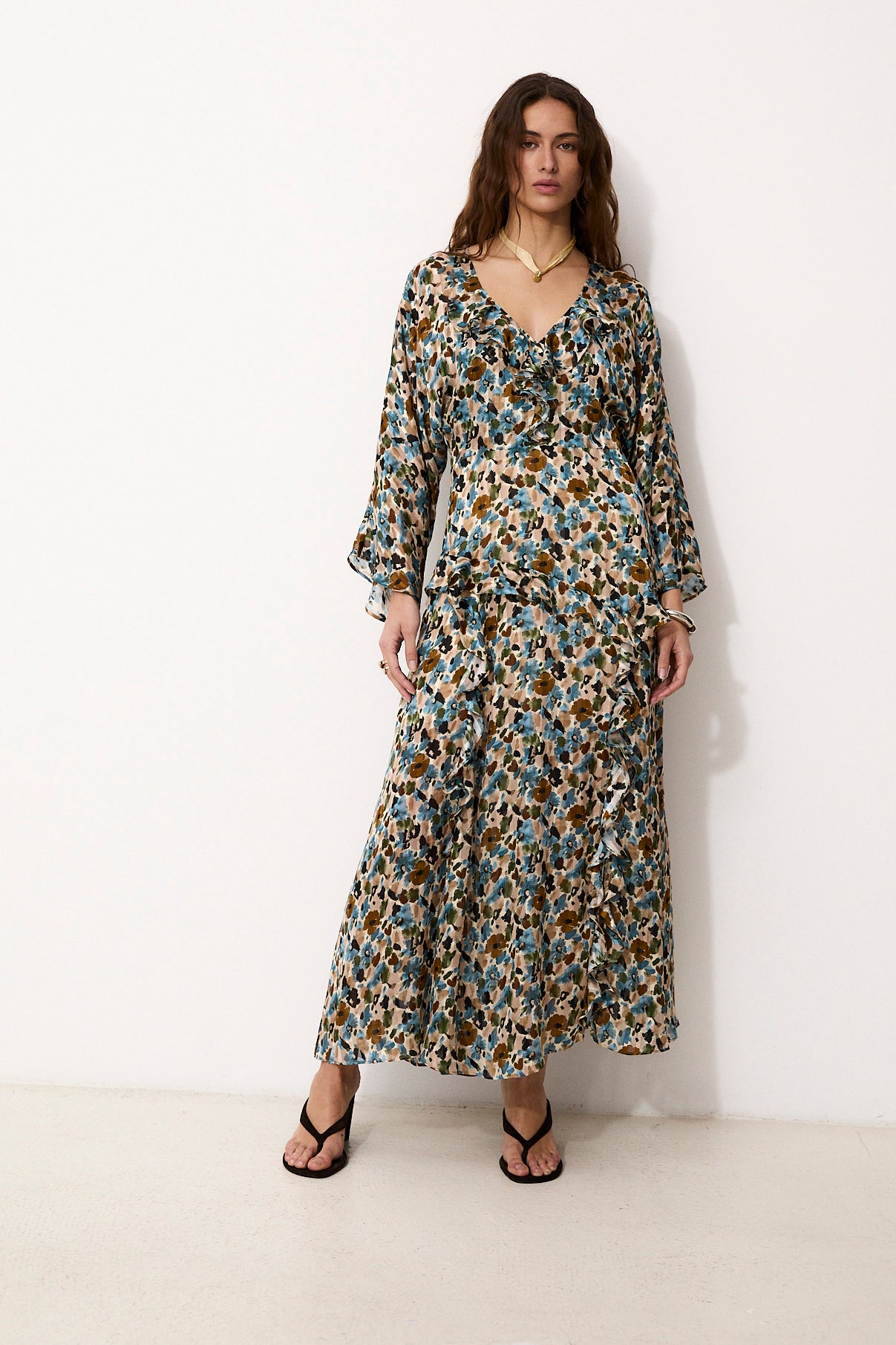 SEARLINES | Vestido Largo de Seda Estampada con Volantes