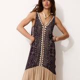 HELEN | Vestido midi bordado a mano en algodón con lazo removible