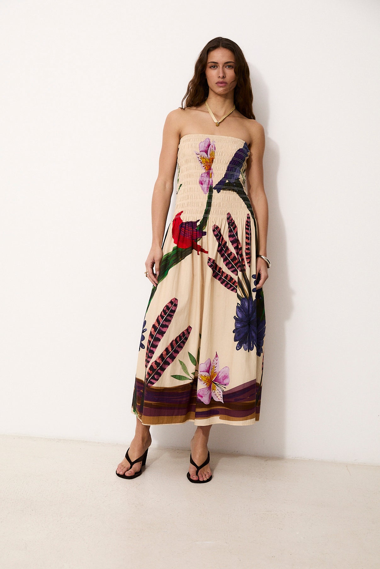 BLOOMFLIGHT | 100% Cotton Strapless Midi Dress