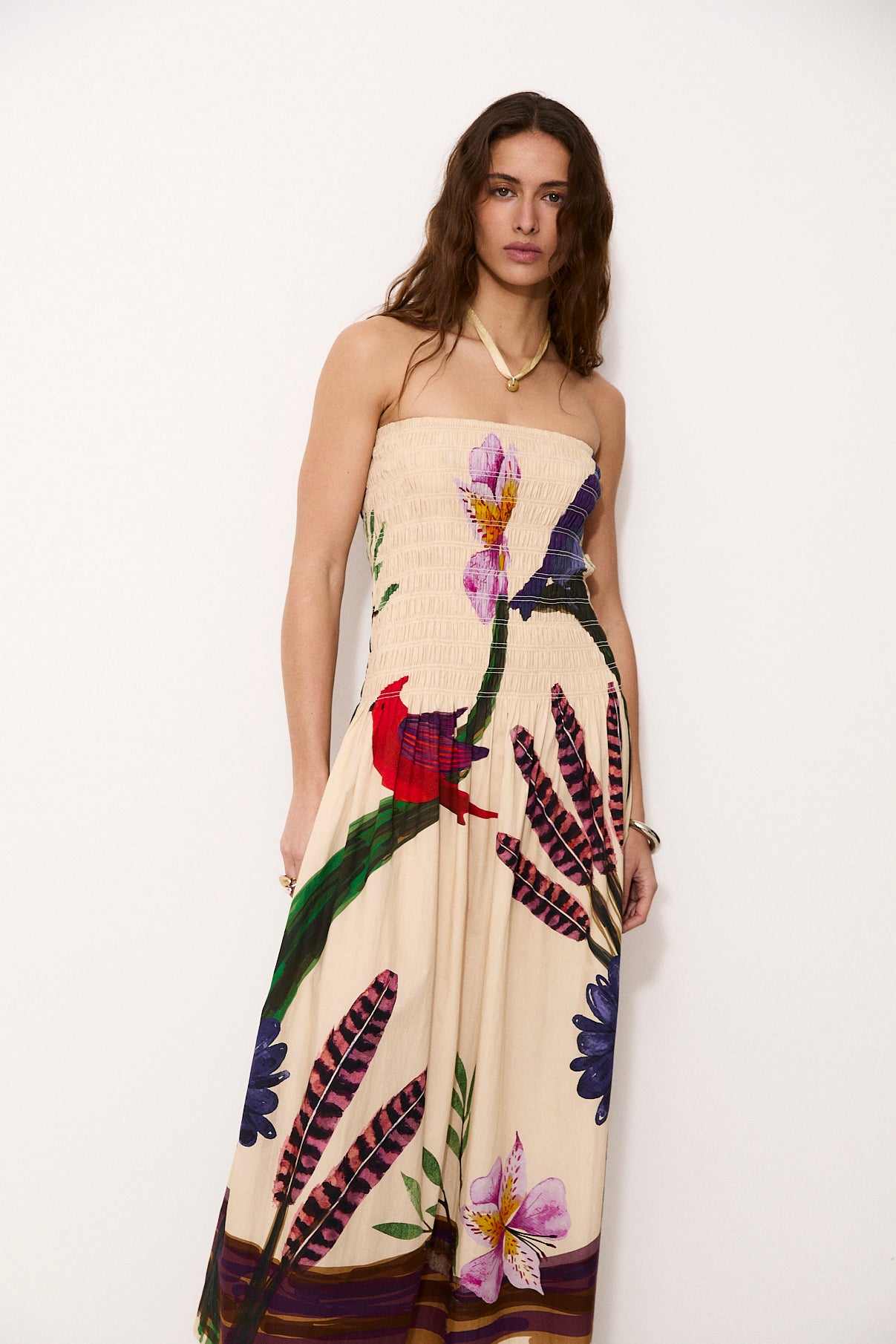 BLOOMFLIGHT | 100% Cotton Strapless Midi Dress