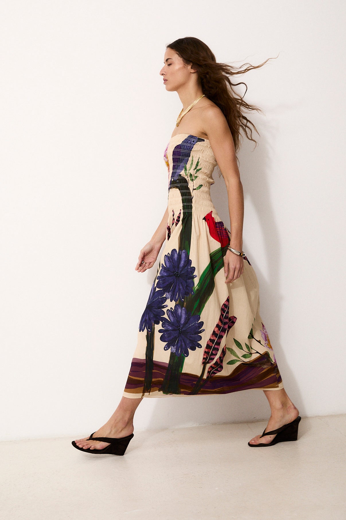 BLOOMFLIGHT | 100% Cotton Strapless Midi Dress