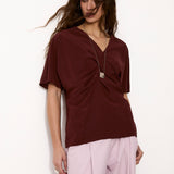 MICHAELA | Natural Silk Brown Draped Top
