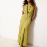 MASSIMA | Lime Viscose and Linen Long Dress