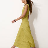 MASSIMA | Lime Viscose and Linen Long Dress