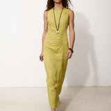 MASSIMA | Lime Viscose and Linen Long Dress