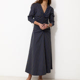 DARIA | Vestido midi de rayas azules y amarillas