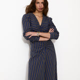DARIA | Vestido midi de rayas azules y amarillas
