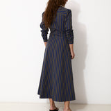 DARIA | Vestido midi de rayas azules y amarillas