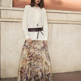 VITTORIA | Ecru Tonal Pleated Blouse