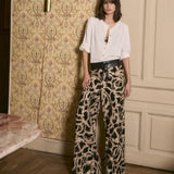 BEDUINA | Gold Leopard Jacquard Wide-Leg Trousers