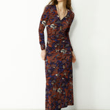 LUCY | Brown Printed Long Sleeve Midi Dress