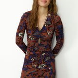 LUCY | Brown Printed Long Sleeve Midi Dress