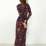 LUCY | Brown Printed Long Sleeve Midi Dress